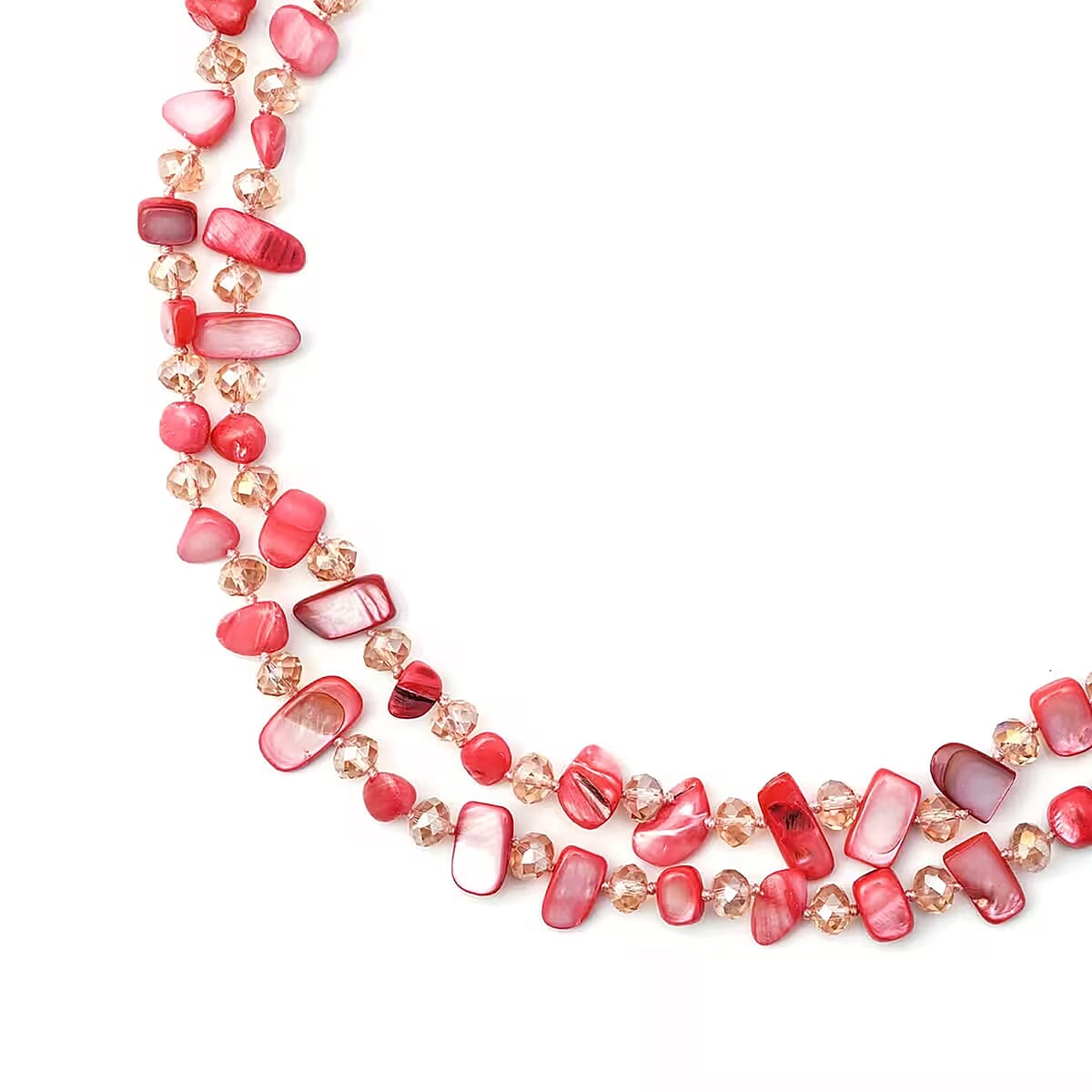 Pink Shell Chips and Pink Color Glass Beaded Necklace 47 Inches image number 7