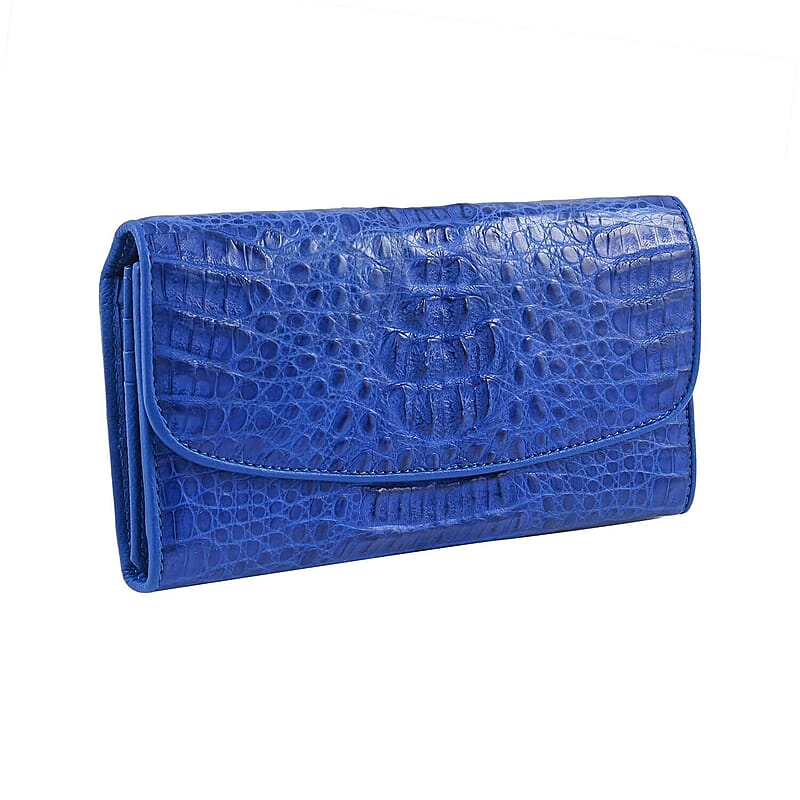 Closeout Brand River Royal Blue Genuine Crocodile Leather Clutch Bag