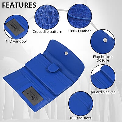 Closeout Brand River Royal Blue Genuine Crocodile Leather Clutch Bag