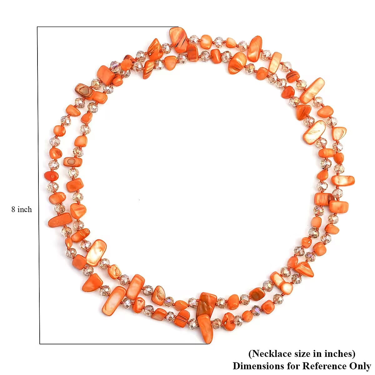 Orange Shell Chips and Champagne Color Glass Beaded Necklace 47 Inches image number 6