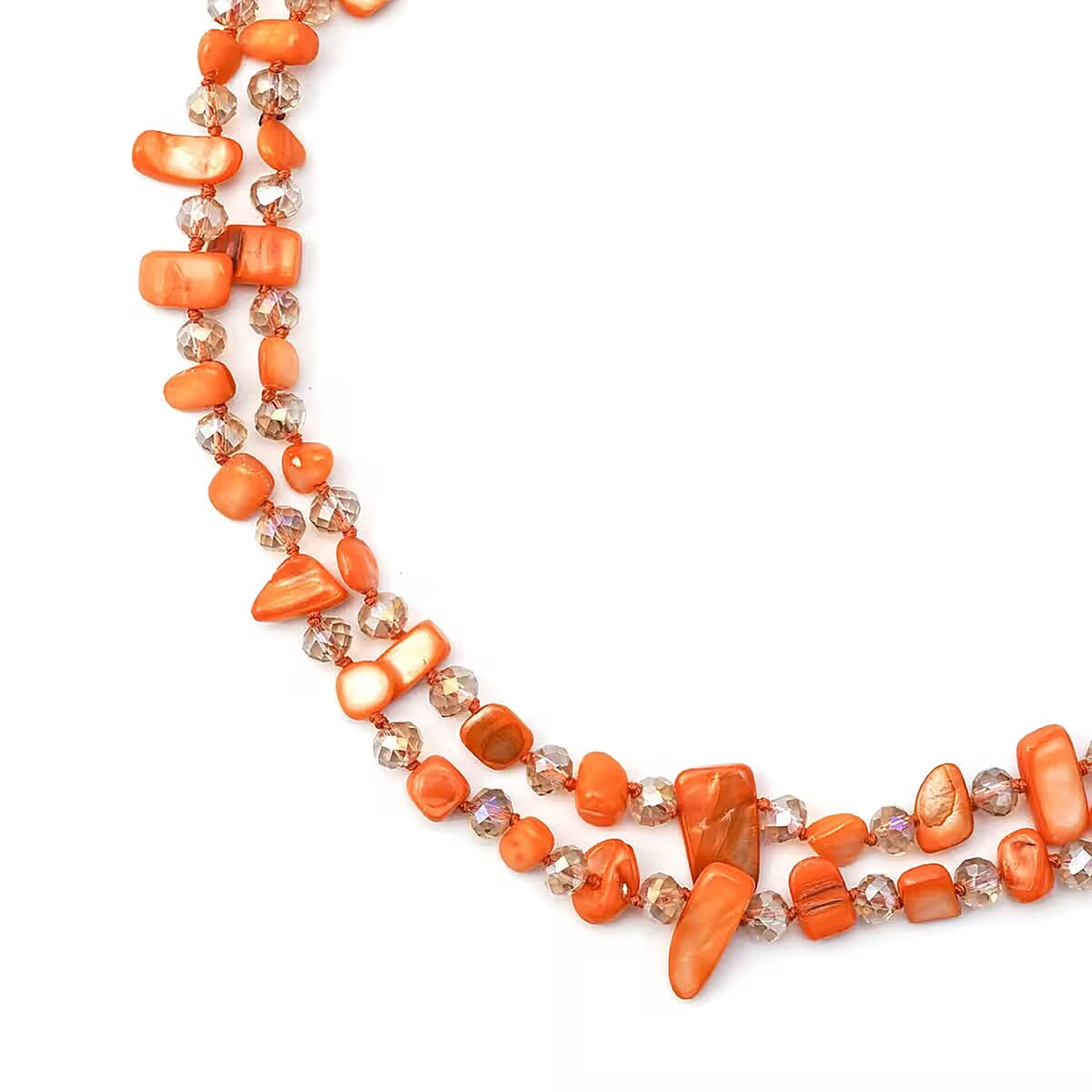 Orange Shell Chips and Champagne Color Glass Beaded Necklace 47 Inches image number 7