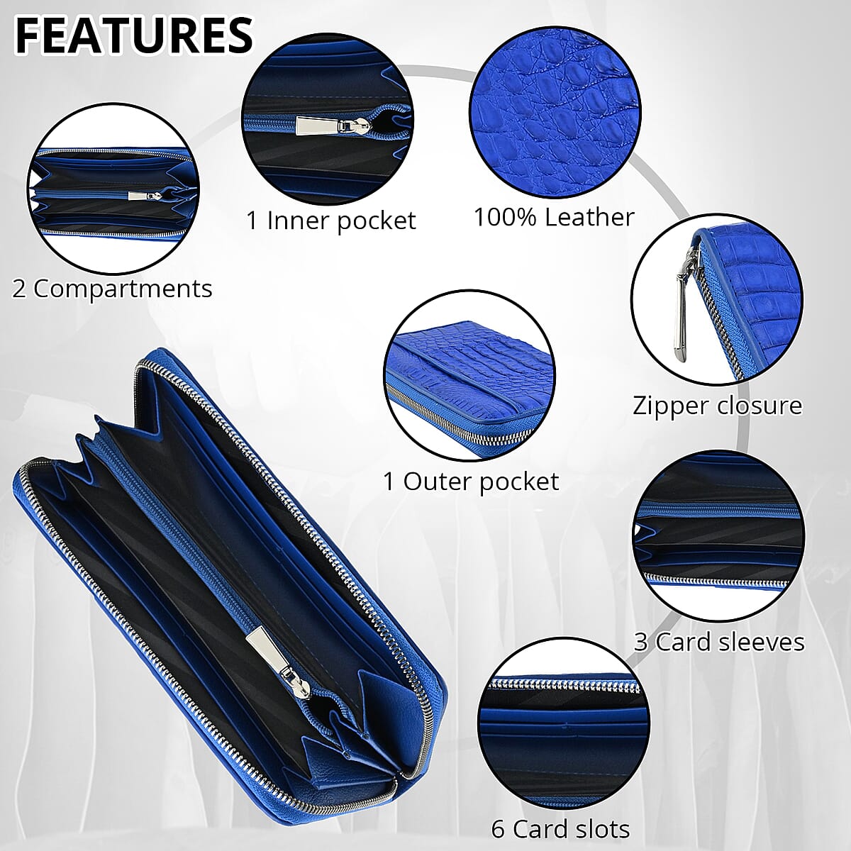 Closeout Brand River Royal Blue Genuine Crocodile Leather Clutch Bag | Clutches for Women | Leather Handbag | Clutch Purse image number 1