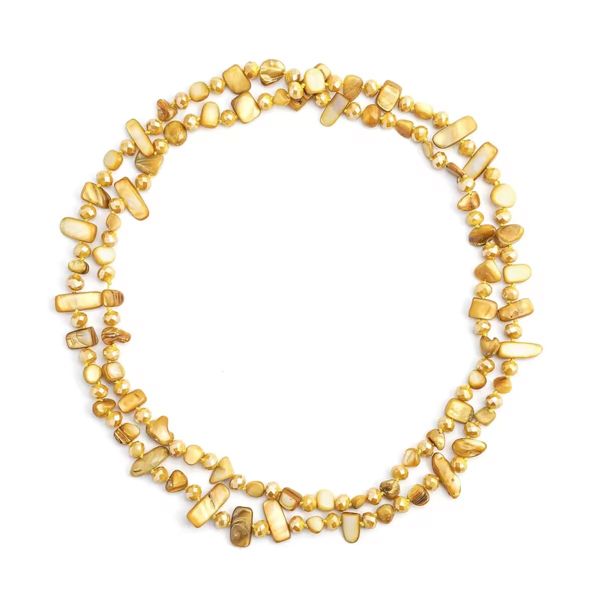 Yellow Shell Chips and Yellow Color Glass Beaded Necklace 47 Inches image number 0