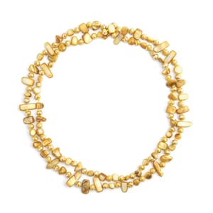 Yellow Shell Chips and Yellow Color Glass Beaded Necklace 47 Inches