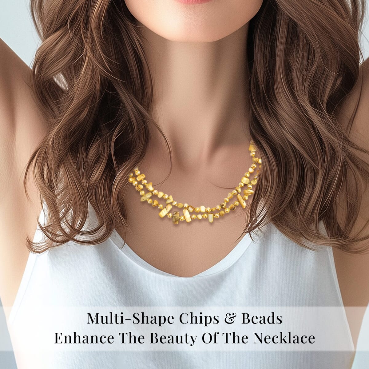 Yellow Shell Chips and Yellow Color Glass Beaded Necklace 47 Inches image number 3