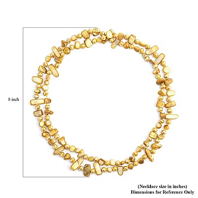 Yellow Shell Chips and Yellow Color Glass Beaded Necklace 47 Inches