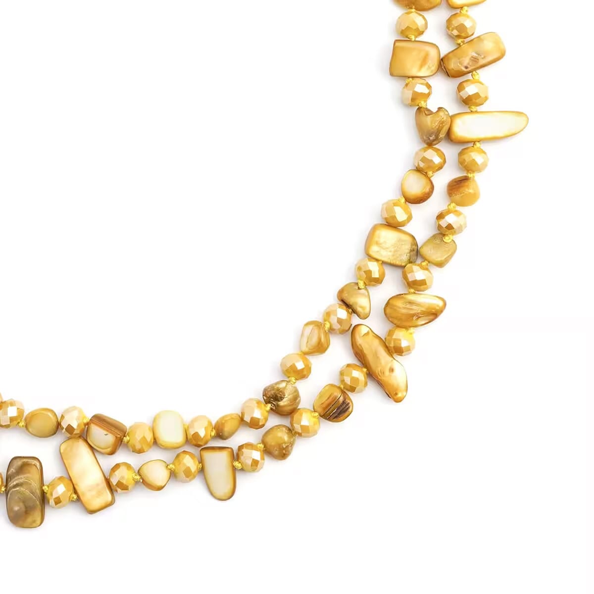 Yellow Shell Chips and Yellow Color Glass Beaded Necklace 47 Inches image number 7