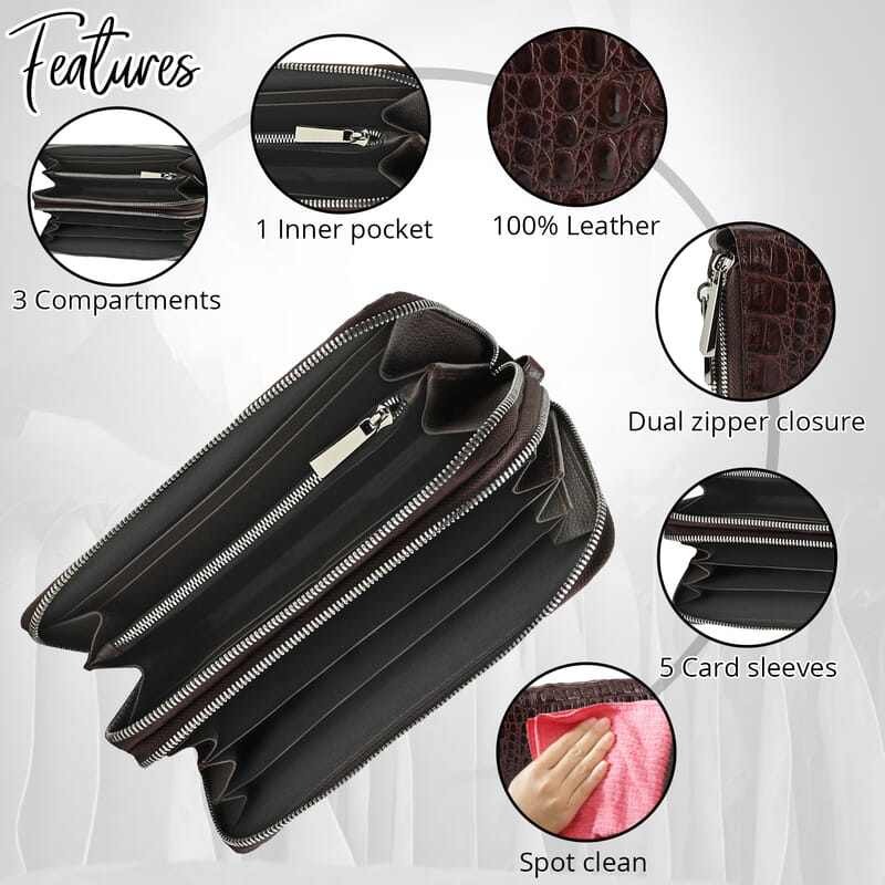 Closeout Brand River Brown Genuine Crocodile Leather Clutch Bag