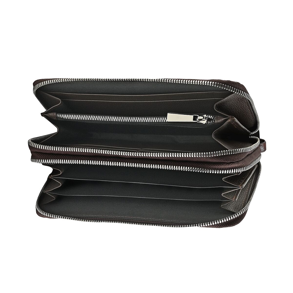 Closeout Brand River Brown Crocodile Embossed Genuine Leather Clutch Bag image number 3