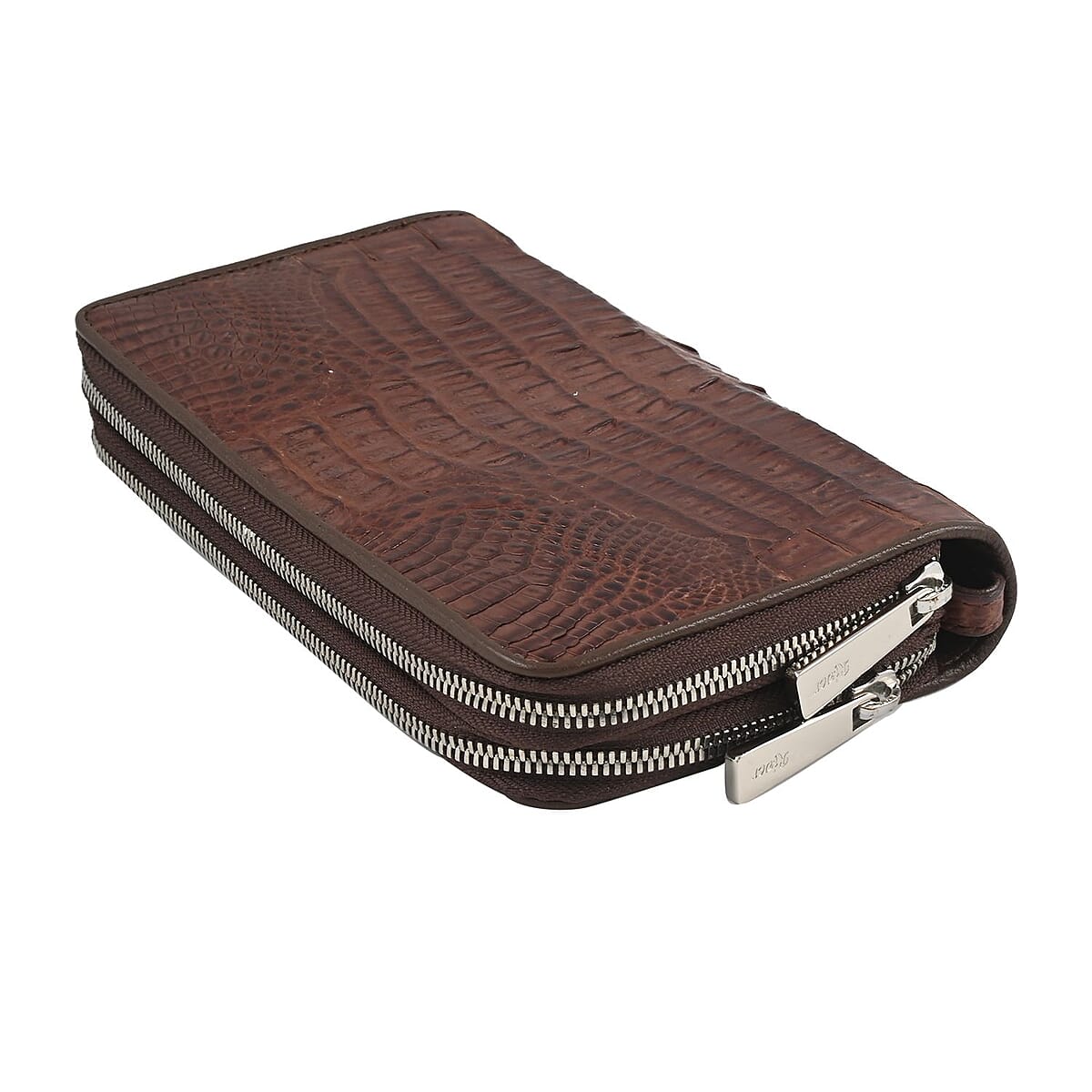 Closeout Brand River Dark Brown Genuine Crocodile Leather Clutch Bag image number 4