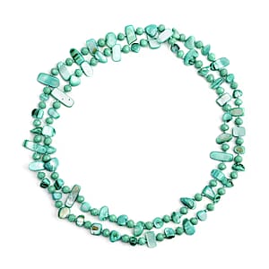 Green Shell Chips and Green Color Glass Beaded Necklace 47 Inches
