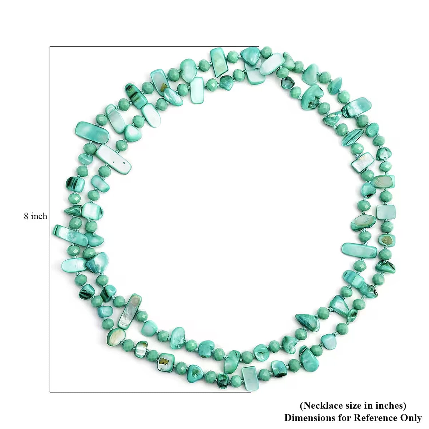 Green Shell Chips and Green Color Glass Beaded Necklace 47 Inches
