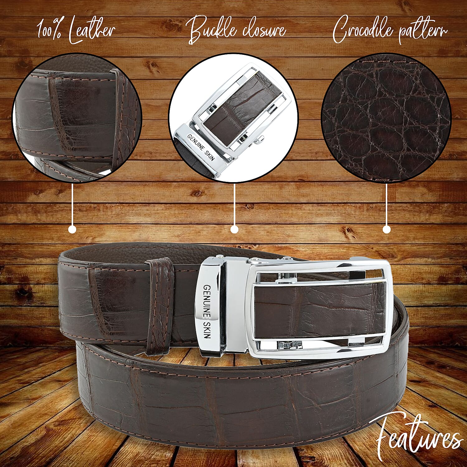 Closeout Brand River Kango Brown Genuine Crocodile Leather Belt