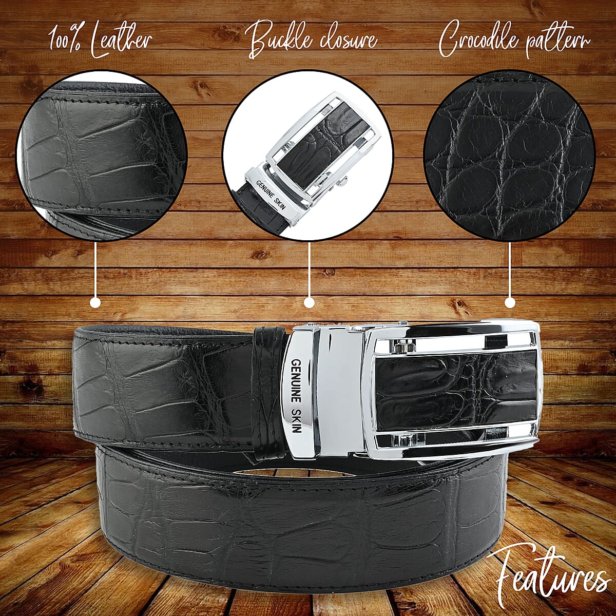 Closeout Brand River Black Genuine Crocodile Leather Belt image number 1