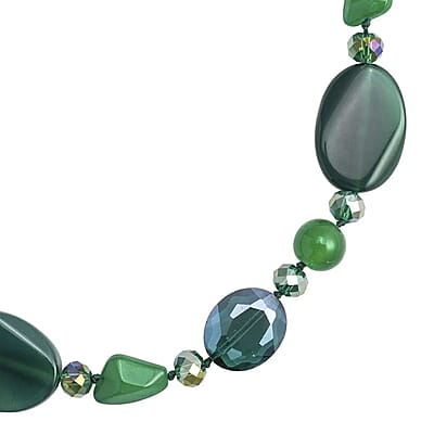 Green Agate and Green Magic Color Glass  200.00 ctw Necklace in Silvertone 20-22 Inches