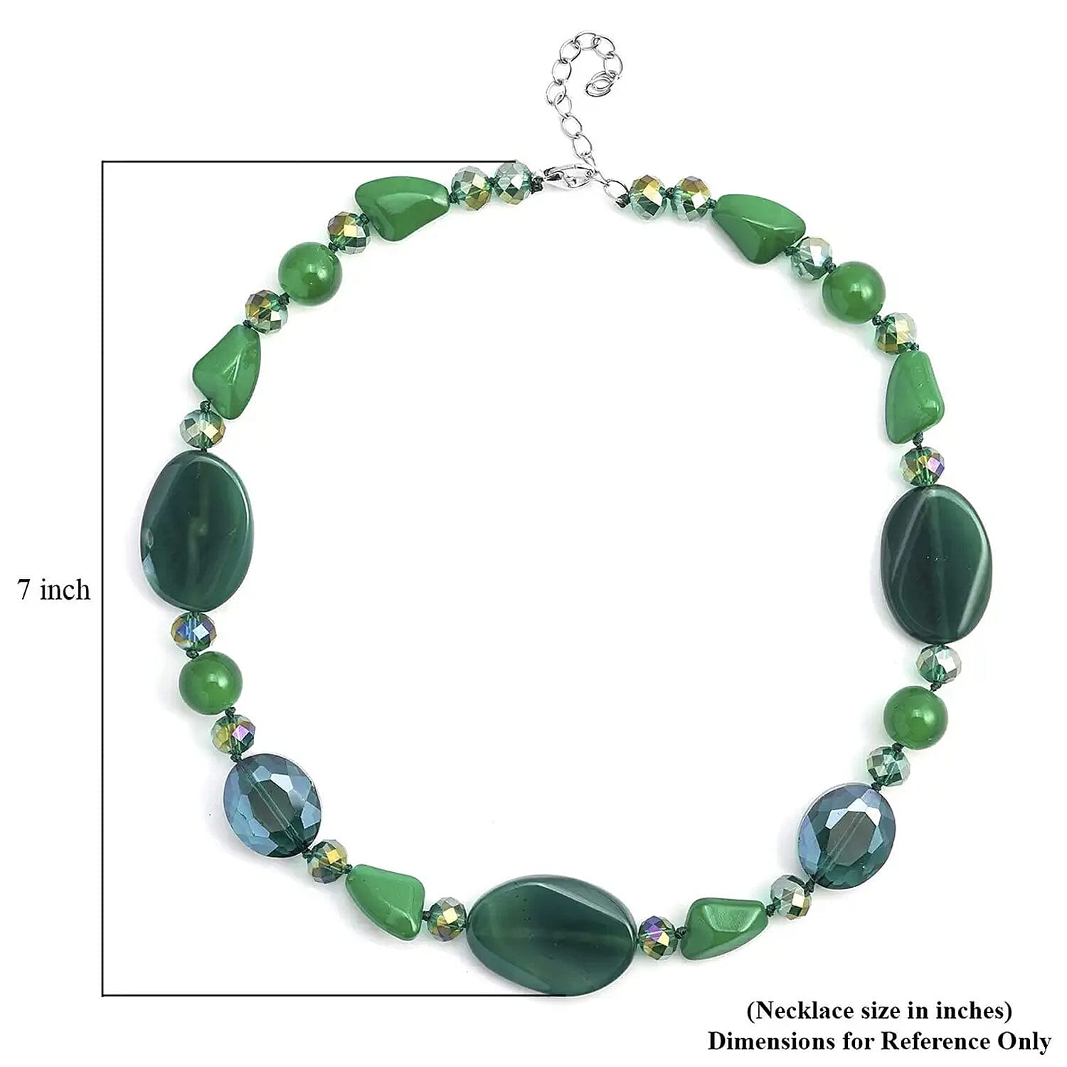 Green Agate and Green Magic Color Glass  200.00 ctw Necklace in Silvertone 20-22 Inches