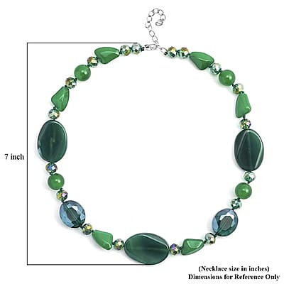 Green Agate and Green Magic Color Glass  200.00 ctw Necklace in Silvertone 20-22 Inches