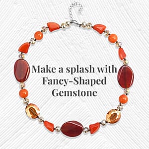 Red Agate and Multi Color Glass 200.00 ctw Necklace in Silvertone 20-22 Inches