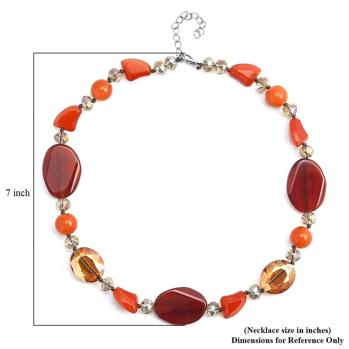 Red Agate and Multi Color Glass 200.00 ctw Necklace in Silvertone 20-22 Inches image number 6