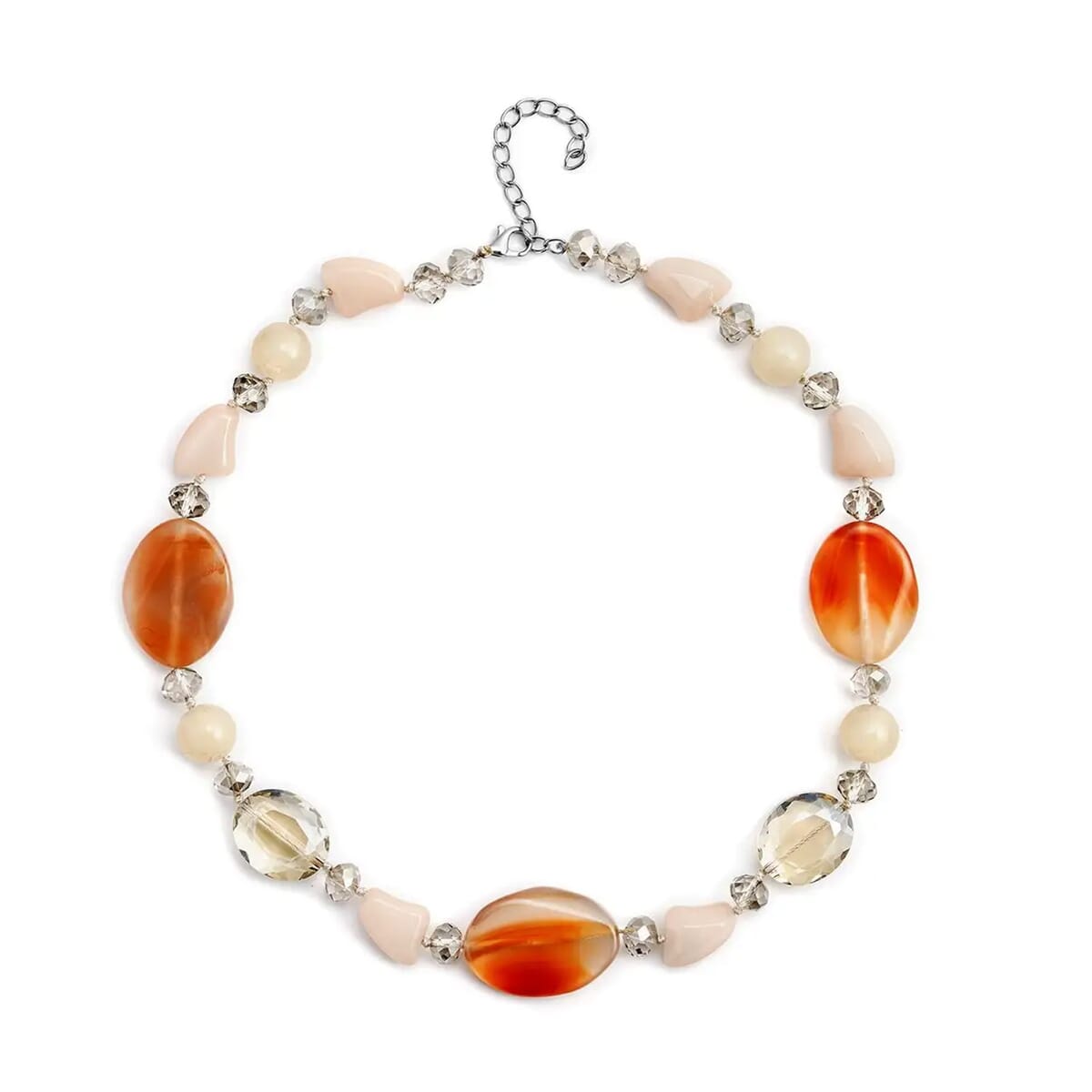 Champagne Agate and Multi Color Glass 200.00 ctw Necklace in Silvertone 20-22 Inches image number 0