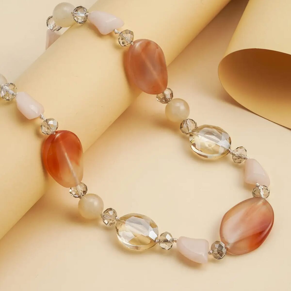 Champagne Agate and Multi Color Glass 200.00 ctw Necklace in Silvertone 20-22 Inches image number 1