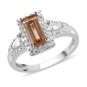 Premium Golden Imperial Topaz and Natural White Zircon Ring in Platinum Over Sterling Silver (Size 5.0) 1.50 ctw