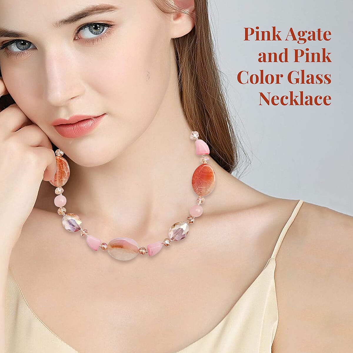 Pink Agate and Pink Color Glass 200.00 ctw Beaded Necklace in Silvertone 20-22 Inches image number 2