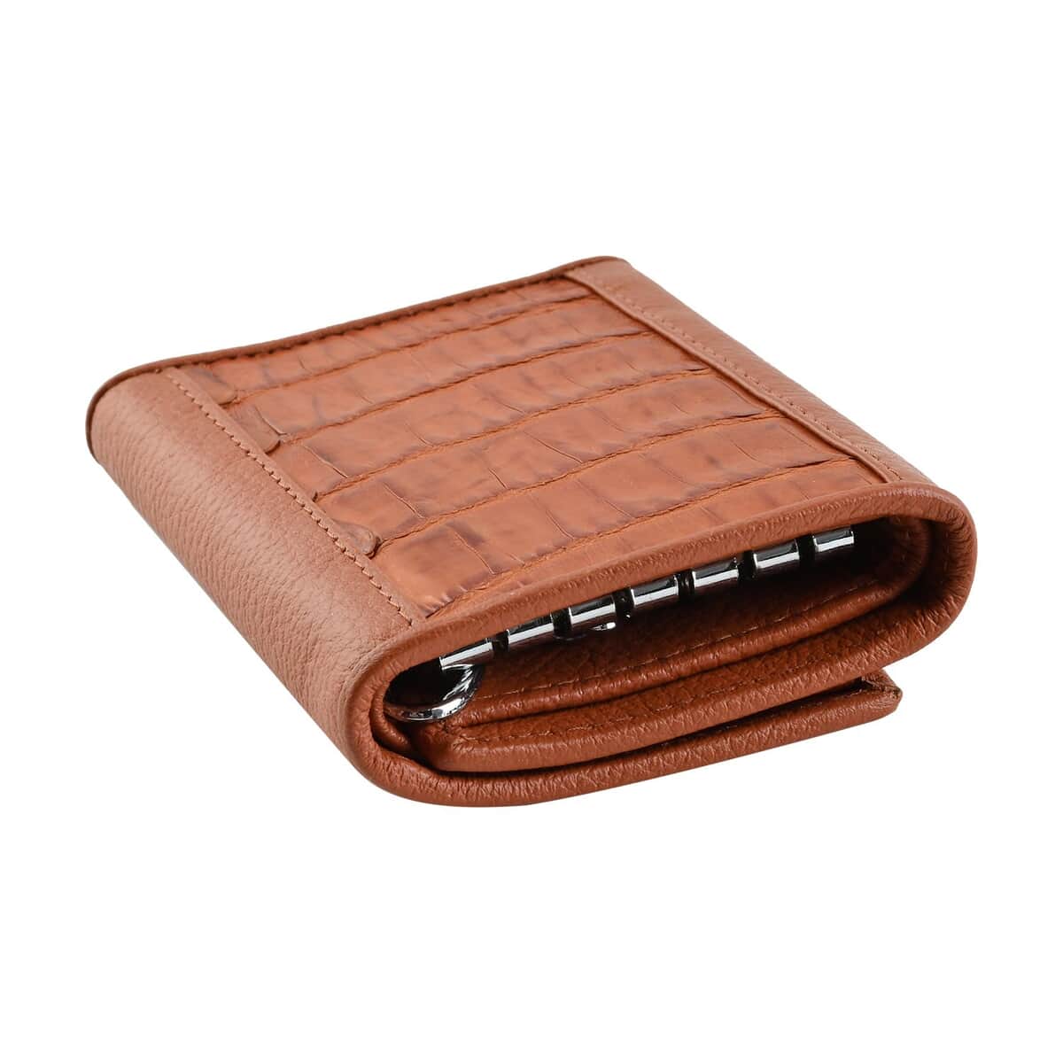 Closeout Brand River Light Brown Genuine Crocodile Leather Clutch Bag image number 3