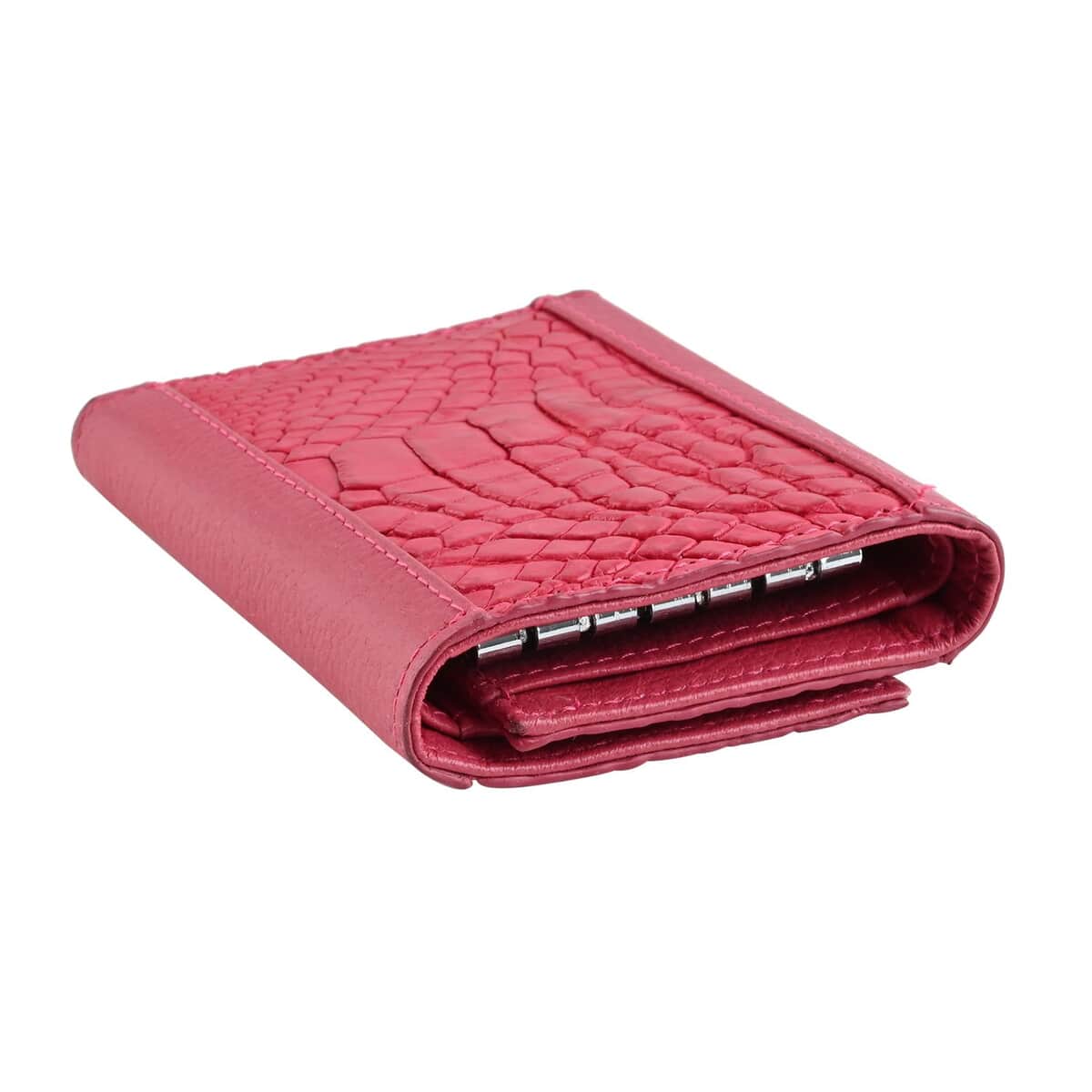 Closeout Brand River Pink Crocodile Embossed Genuine Leather Clutch Bag image number 3
