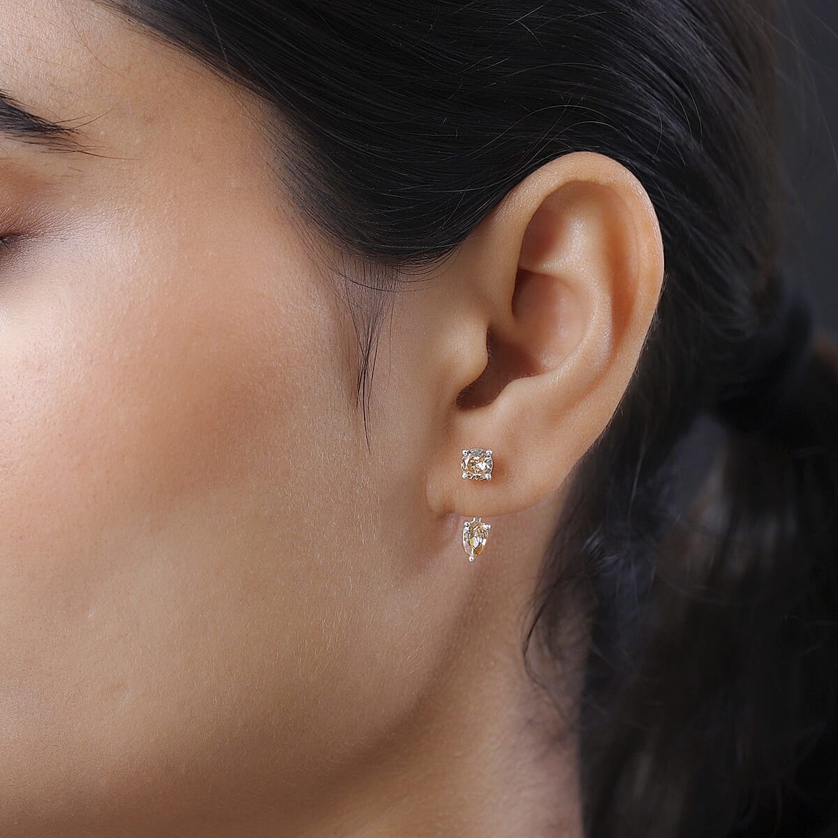 Simulated Champagne Diamond Earrings in Sterling Silver 2.75 ctw image number 2