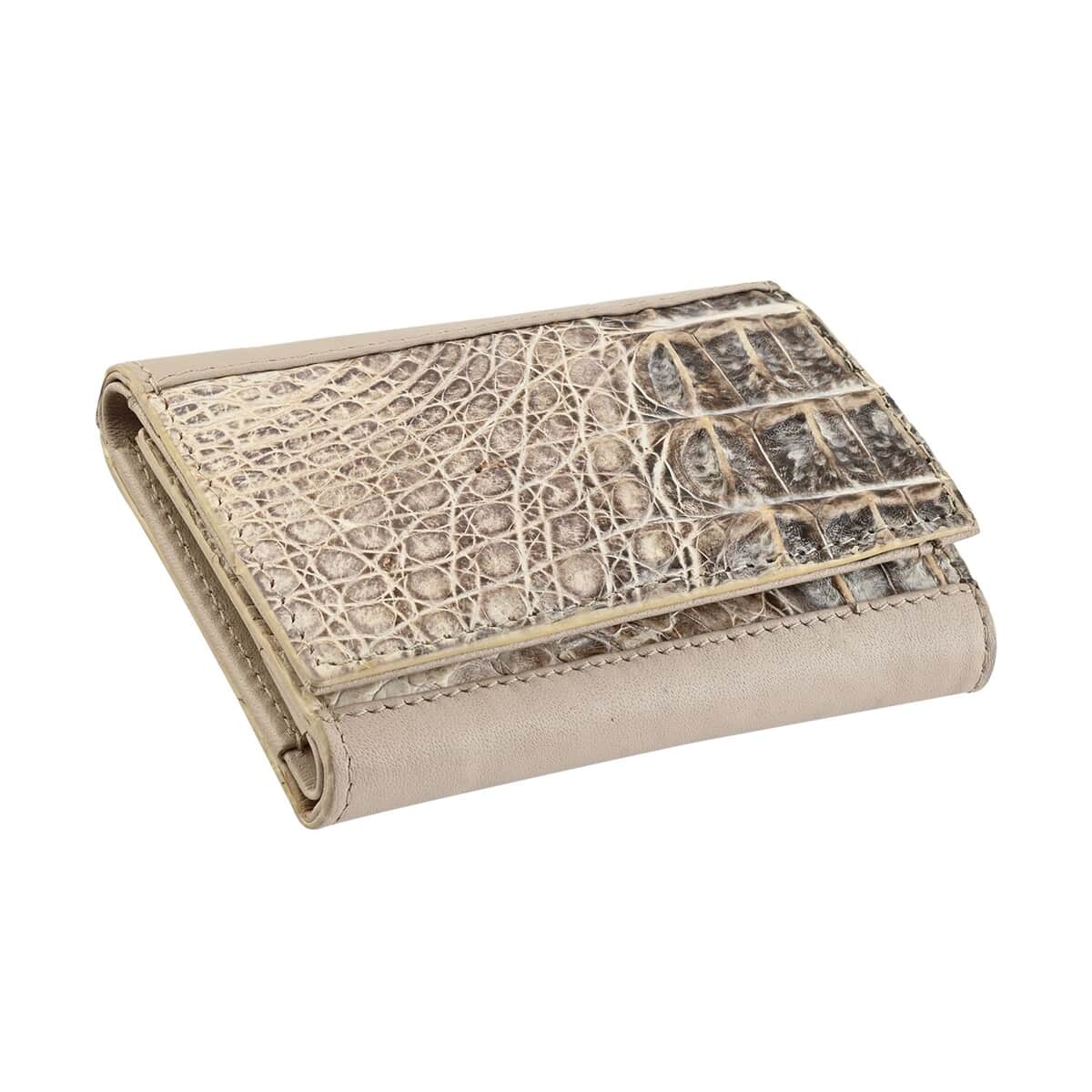 Closeout Brand River Cream Crocodile Embossed Genuine Leather Clutch Bag image number 0