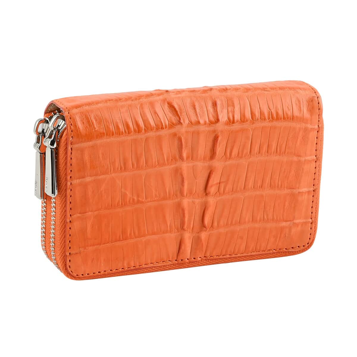 Doorbuster Closeout Brand River Orange Crocodile Embossed Genuine Leather Clutch Bag image number 0