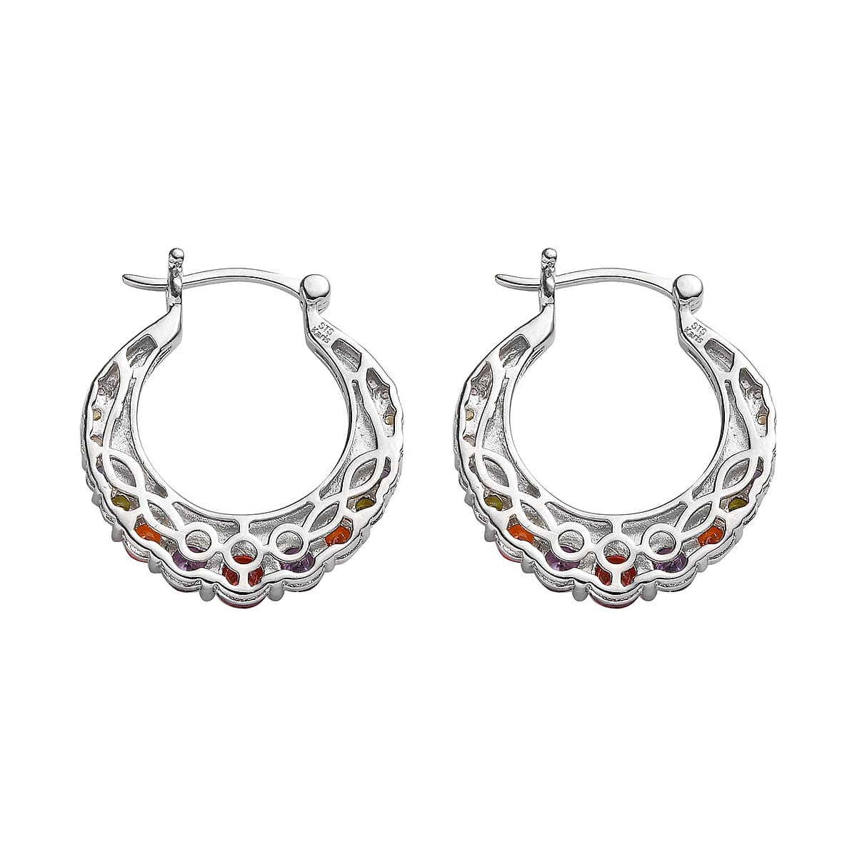Karis Simulated Multi Color Diamond Hoop Earrings in Platinum Bond 4.25 ctw image number 3