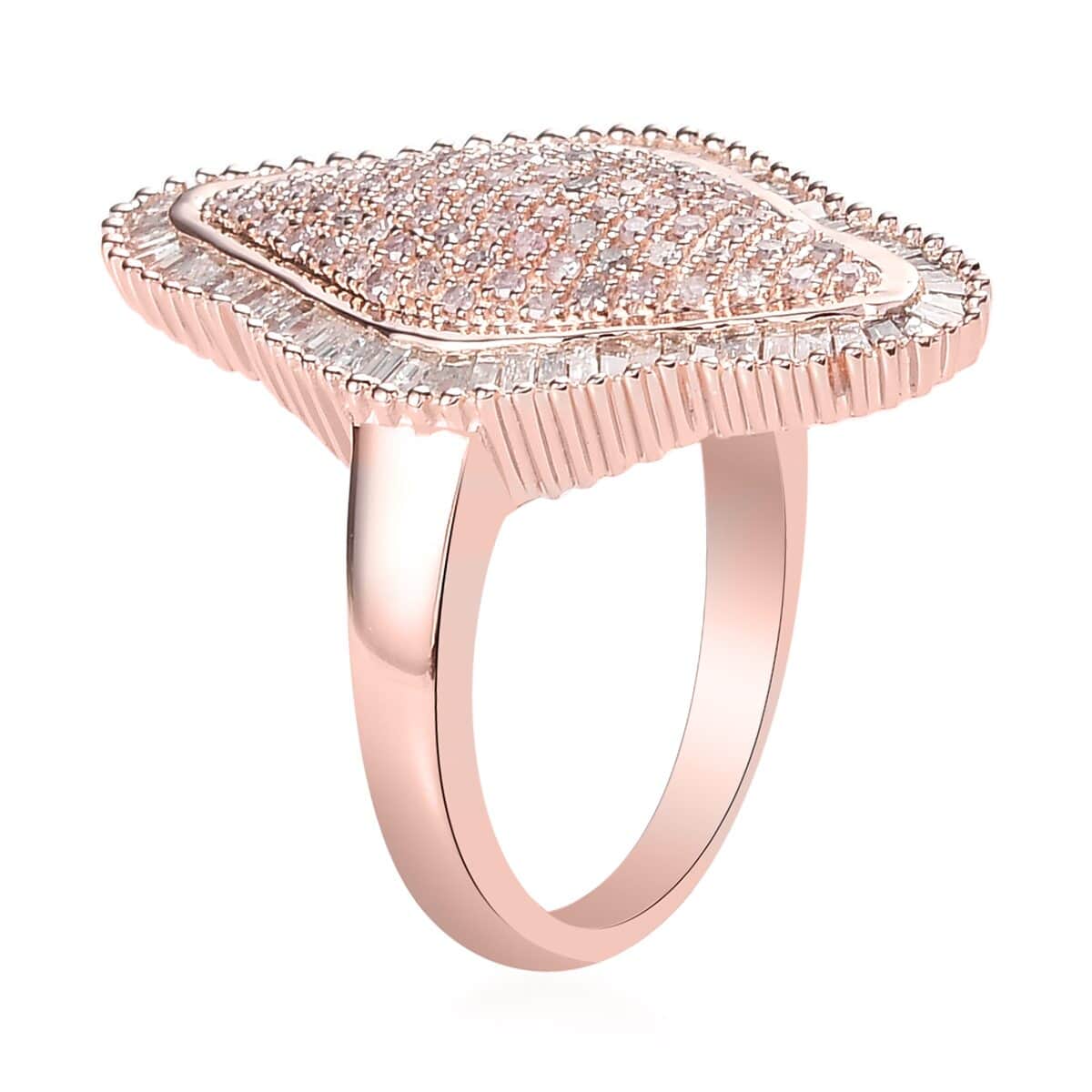 Natural White and Pink Diamond Elongated Ring in Vermeil Rose Gold Over Sterling Silver 1.00 ctw image number 3