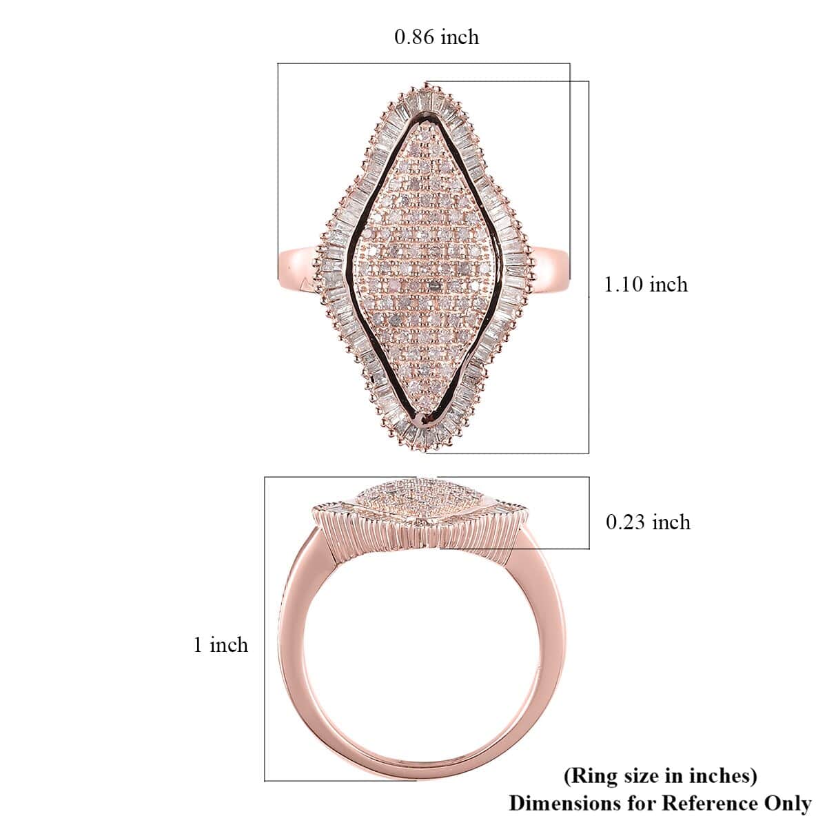 Natural White and Pink Diamond Elongated Ring in Vermeil Rose Gold Over Sterling Silver 1.00 ctw image number 5