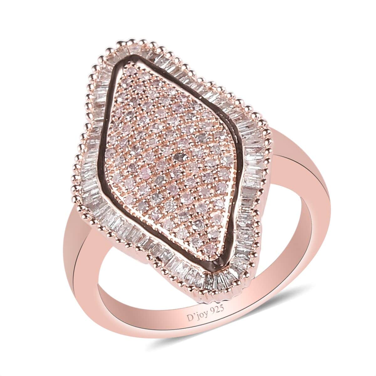 Natural White and Pink Diamond Elongated Ring in Vermeil Rose Gold Over Sterling Silver (Size 7.0) 1.00 ctw image number 0