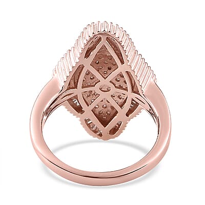 Natural White and Pink Diamond Elongated Ring in Vermeil Rose Gold Over Sterling Silver (Size 7.0) 1.00 ctw