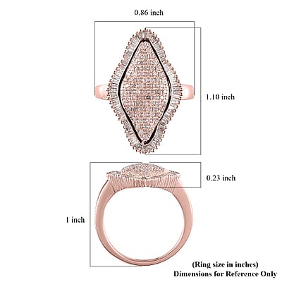 Natural White and Pink Diamond Elongated Ring in Vermeil Rose Gold Over Sterling Silver (Size 7.0) 1.00 ctw