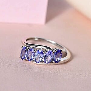 Tanzanite 0.97 ctw Ring in Platinum Over Sterling Silver (Size 5.5)