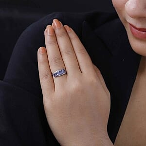Tanzanite 0.97 ctw Ring in Platinum Over Sterling Silver (Size 5.5)