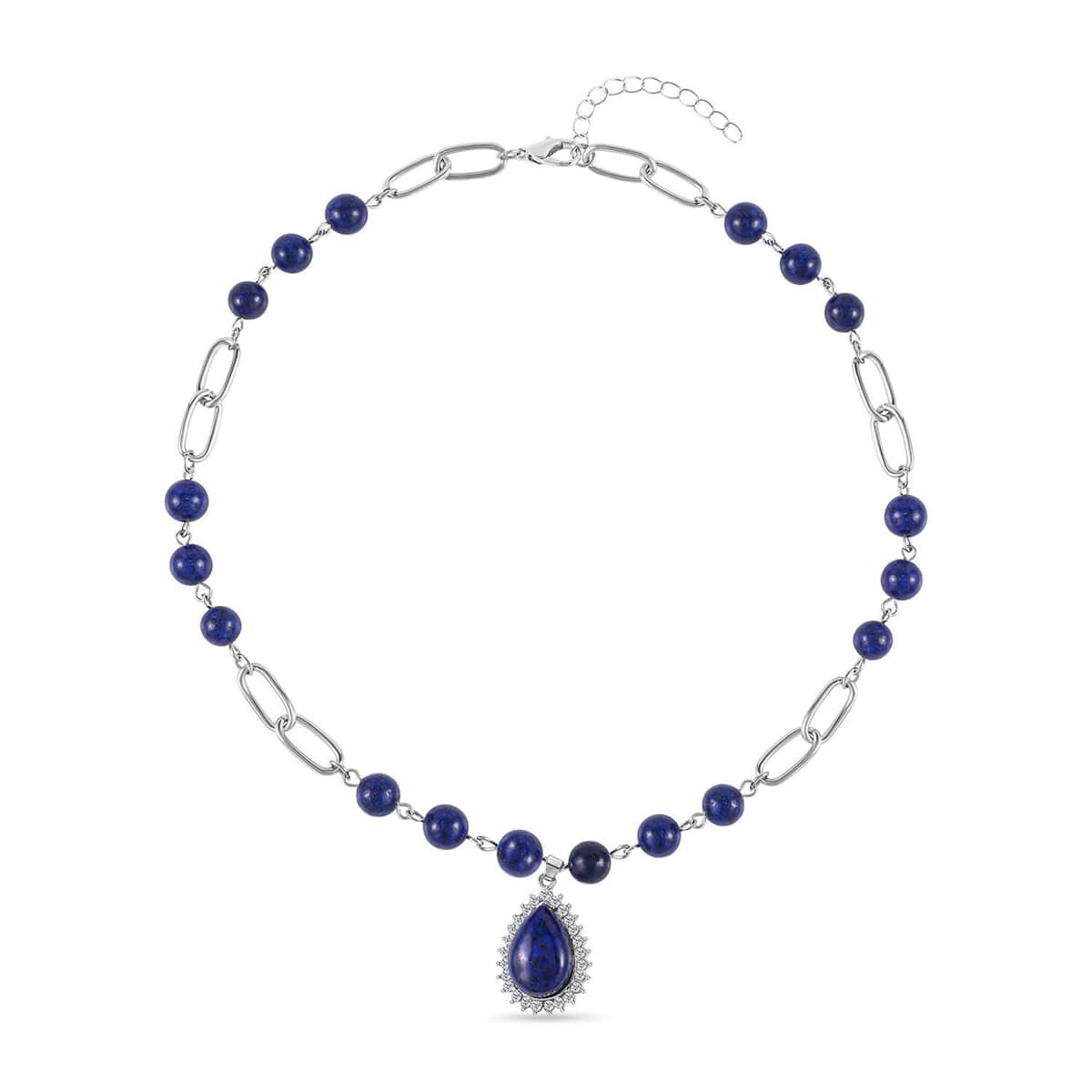 Lapis Lazuli and Austrian Crystal Paper Clip Chain Necklace 18-20 Inches in Silvertone 83.00 ctw image number 0