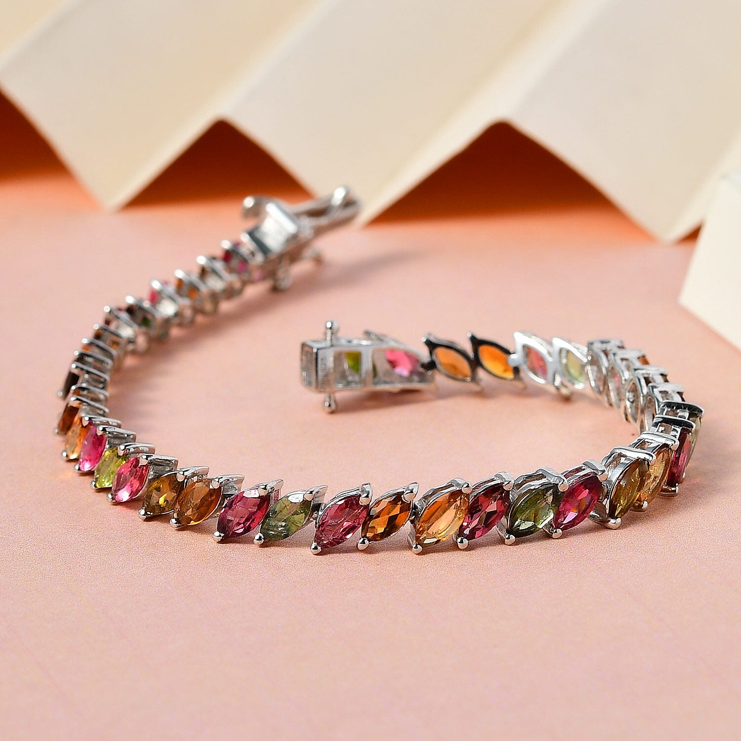 Multi-Tourmaline Tennis Bracelet in Platinum Over Sterling Silver (6.50 In) 8.80 ctw