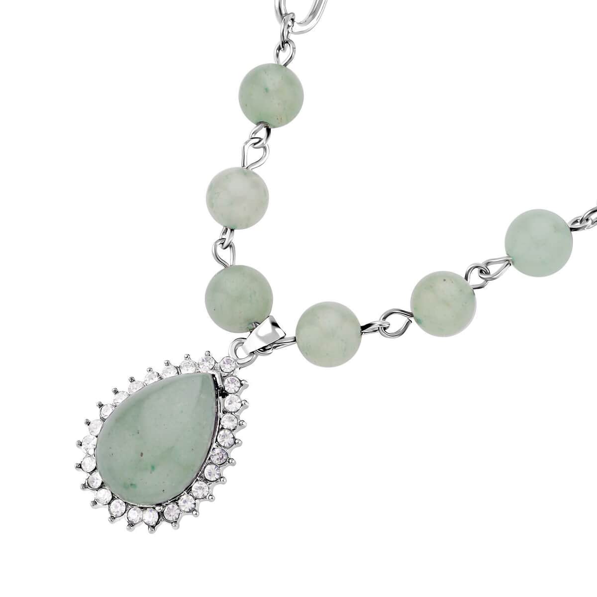 Green Aventurine and Austrian Crystal Paper Clip Chain Necklace 18-20 Inches in Silvertone 83.00 ctw image number 2