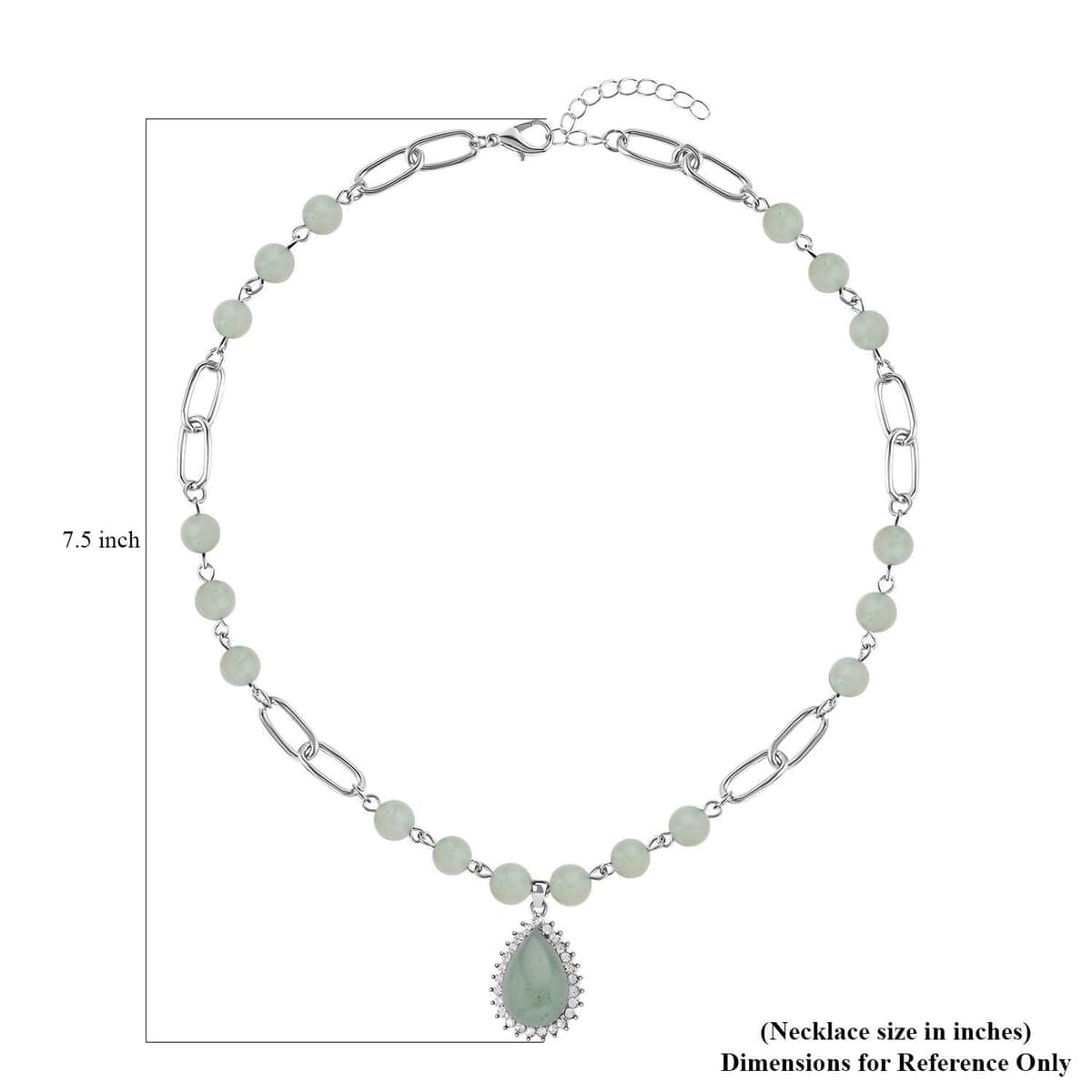 Green Aventurine and Austrian Crystal Paper Clip Chain Necklace 18-20 Inches in Silvertone 83.00 ctw image number 3