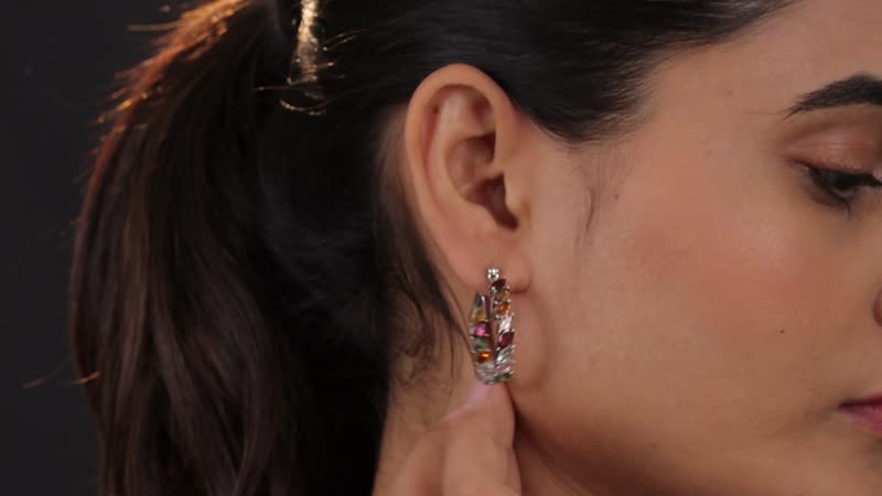 TLV Multi-Tourmaline Hoop Earrings in Platinum Over Sterling Silver (8.30 g) 6.15 ctw