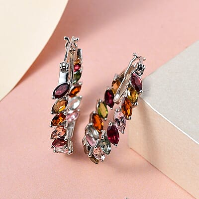 Multi-Tourmaline Hoop Earrings in Platinum Over Sterling Silver 6.15 ctw