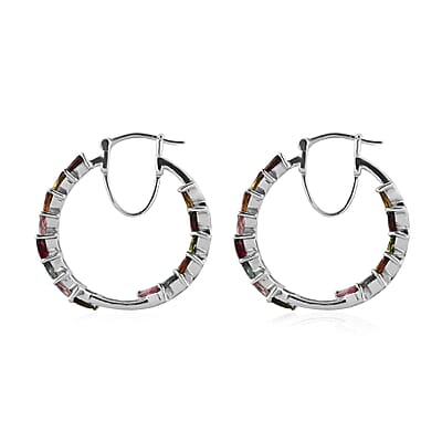Multi-Tourmaline Hoop Earrings in Platinum Over Sterling Silver 6.15 ctw