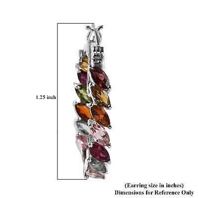 Multi-Tourmaline Hoop Earrings in Platinum Over Sterling Silver 6.15 ctw