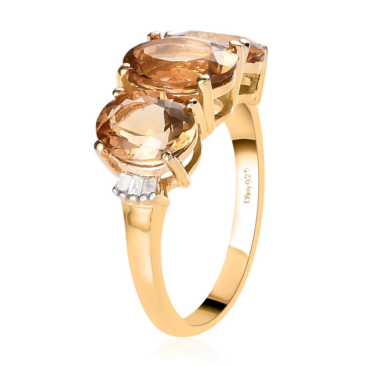 Golden Scapolite and Diamond 3 Stone Ring in Vermeil Yellow Gold Over Sterling Silver 3.50 ctw image number 3