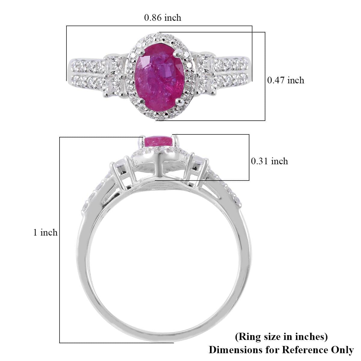 Premium Montepuez Ruby and Moissanite Halo Ring in Platinum Over Sterling Silver (Size 10.0) 1.50 ctw image number 4